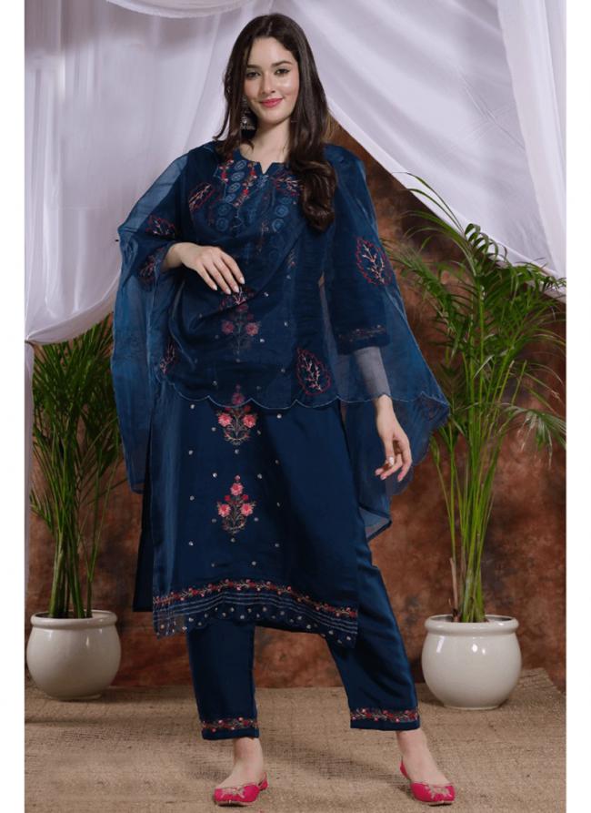 Cotton Silk Navy Blue Eid Wear Embroidery Work Readymade Salwar Suit